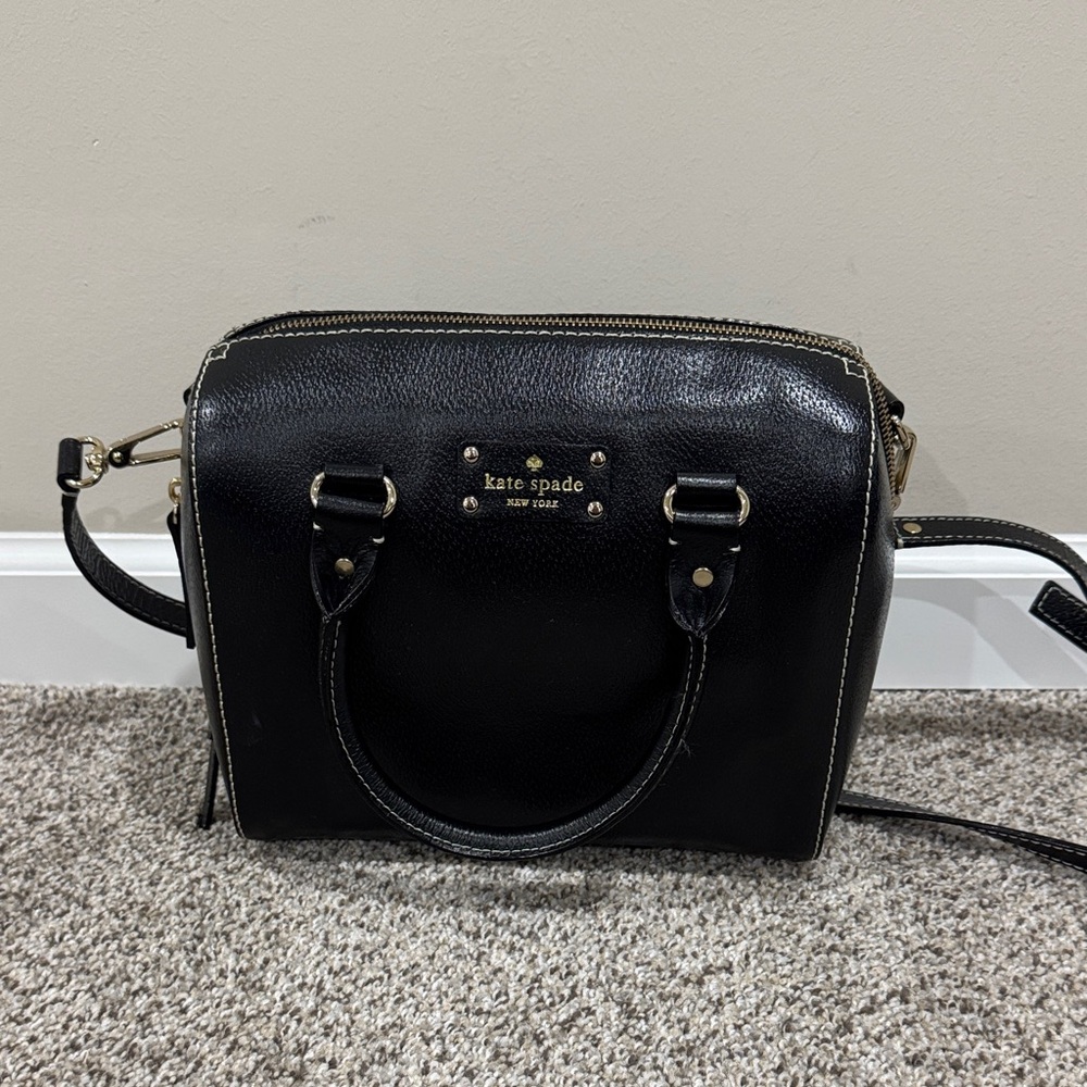 kate spade Black Pebbled Leather Satchel with Gold Hardware